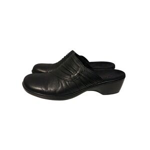 Clarks Bendables Black Leather Pleated Mule Clogs Low Wedge Womens 7M 67679